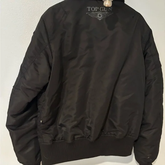 Top gun Black Bomber Jacket with Patches - Picture 9 of 12